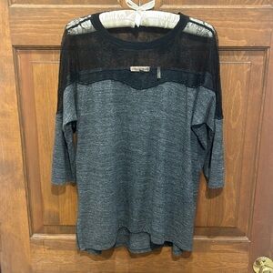 Rebecca Taylor Gray shirt with black lace large L